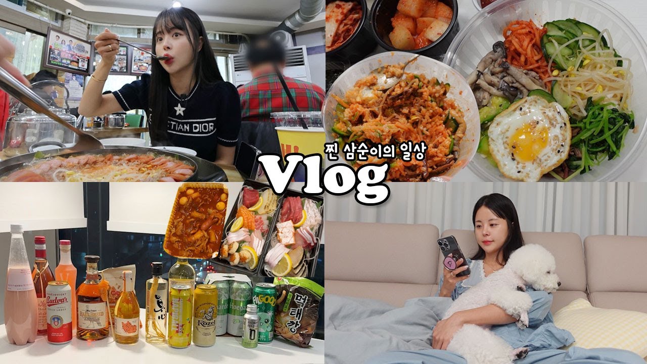 [먹방vlog] 리얼 삼순이 나이가 되어버린 32살의 술냄새 일상 _ 비빔밥 소주+이나경 부대찌개+술 랜덤게임+만술냄 호캉스+남의 대학축제+모둠회+매운닭발