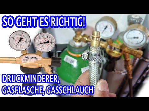 Gasversorgung beim Schweißen, Druckminder, Kupplung, Gasschlauch 