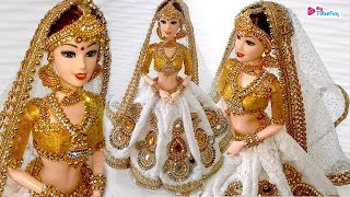 Designer Lucknowi Lehenga Making For Barbie/Bridal Costume & Jewellery For Barbie Doll Decoration