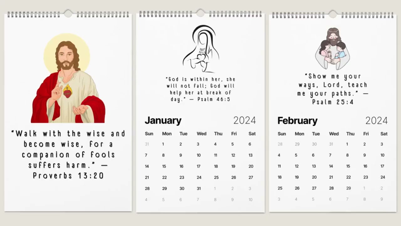 Bible Verse Monthly Appointment Calendar, Illustrated Wall Calendar, Christian Gift | Customizable