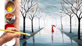 Pintura em tela Paisagem com Caminho e Pessoa com guarda-chuva para Pintar ou Relaxar