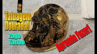 Best Realistic GOLDEN SKULL TATTOO - 3D -  Time lapse