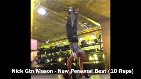 Nick Gtn Mason - Handstand Pushups On Dumbells (New PB -10 Reps)