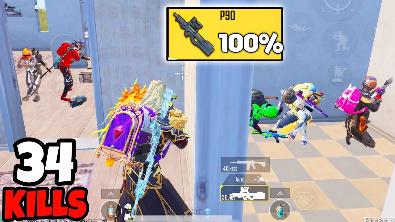 When You Use True 100 Power of P90 in BGMI  34 KILLS  BGMI Gameplay