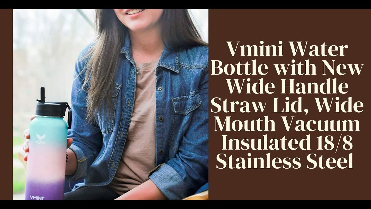 Vmini Water Bottle with New Wide Handle Straw Lid, Wide Mouth Vacuum  Insulated 18/8 Stainless Steel, 32 oz, Gradient Blue + White + Blue