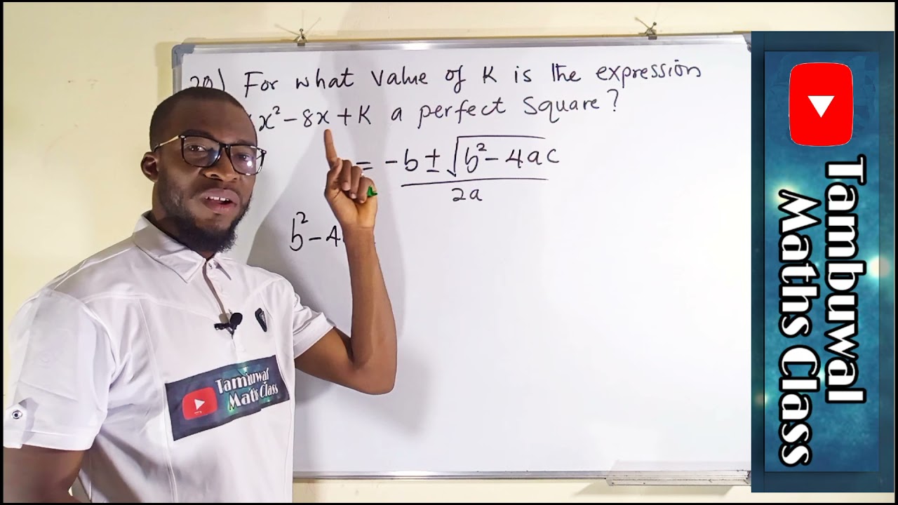 NECO 2020 Question 20 Perfect Square Quadratic Expression YouTube