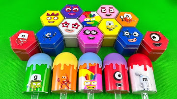 Finding Numberblocks with All CLAY inside Hexagon Shapes, Ice Cream,... Coloring! ASMR