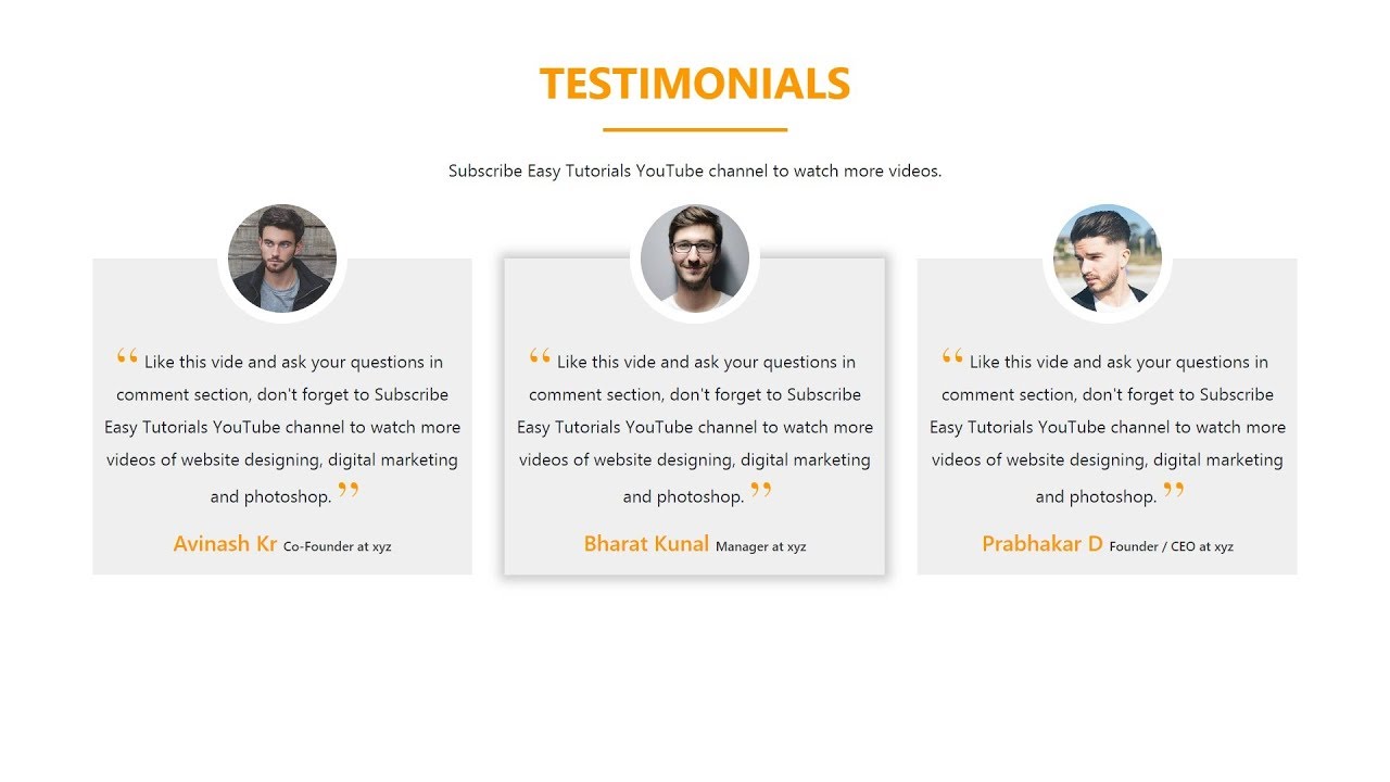 Easy Tutorials How To Make Website Testimonials Section Using HTML CSS And Bootstrap