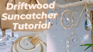 DIY suncatcher tutorial with driftwood and crystals, how to make a suncatcher