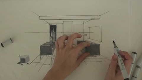 Render One-Point Perspective room in grayscale markers: Lesson 2, Section 3 Part 2