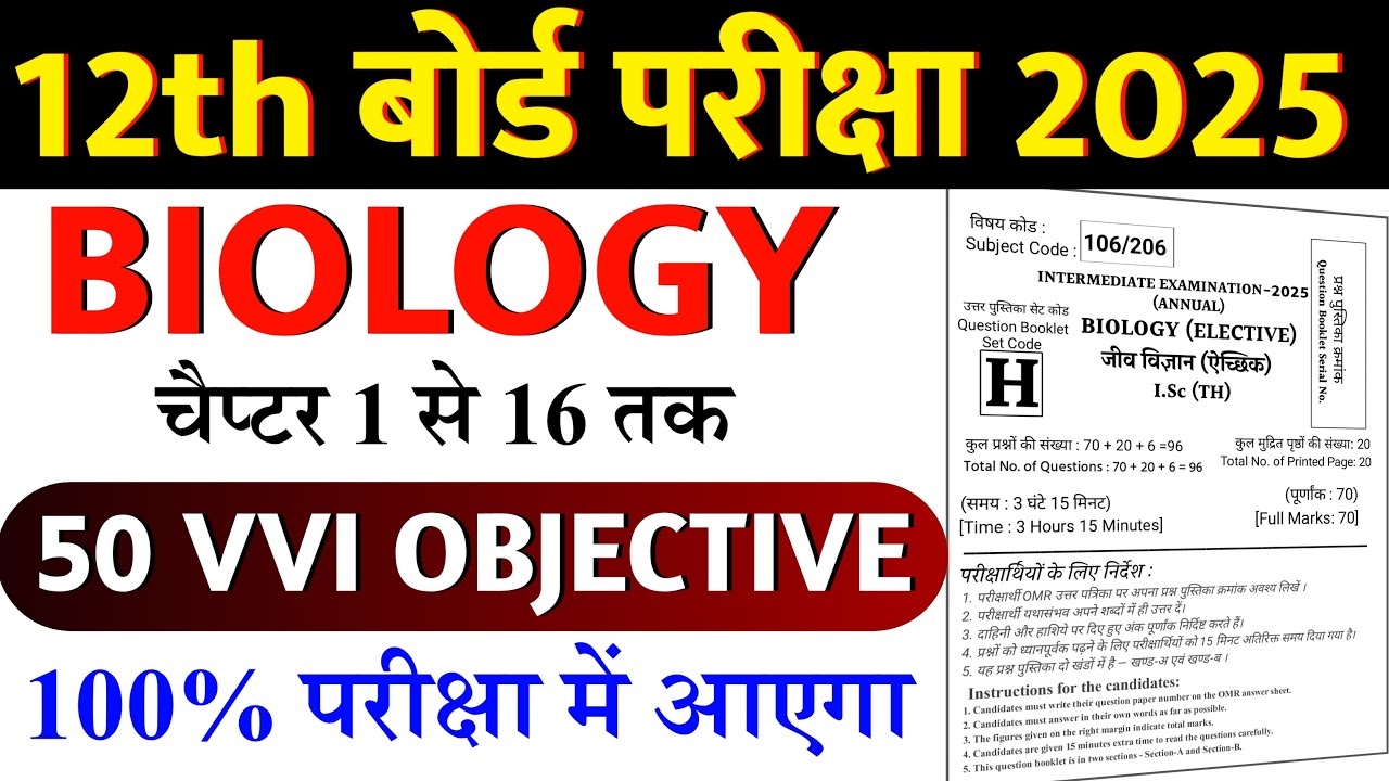 Class 12th Biology Vvi Objective Question 2025 || Vvi Objective ...