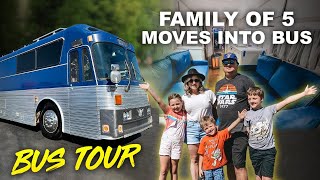 Family of FIVE + 4 Dogs Living FullTime in a Self Converted Bus Camper  FULL TOUR