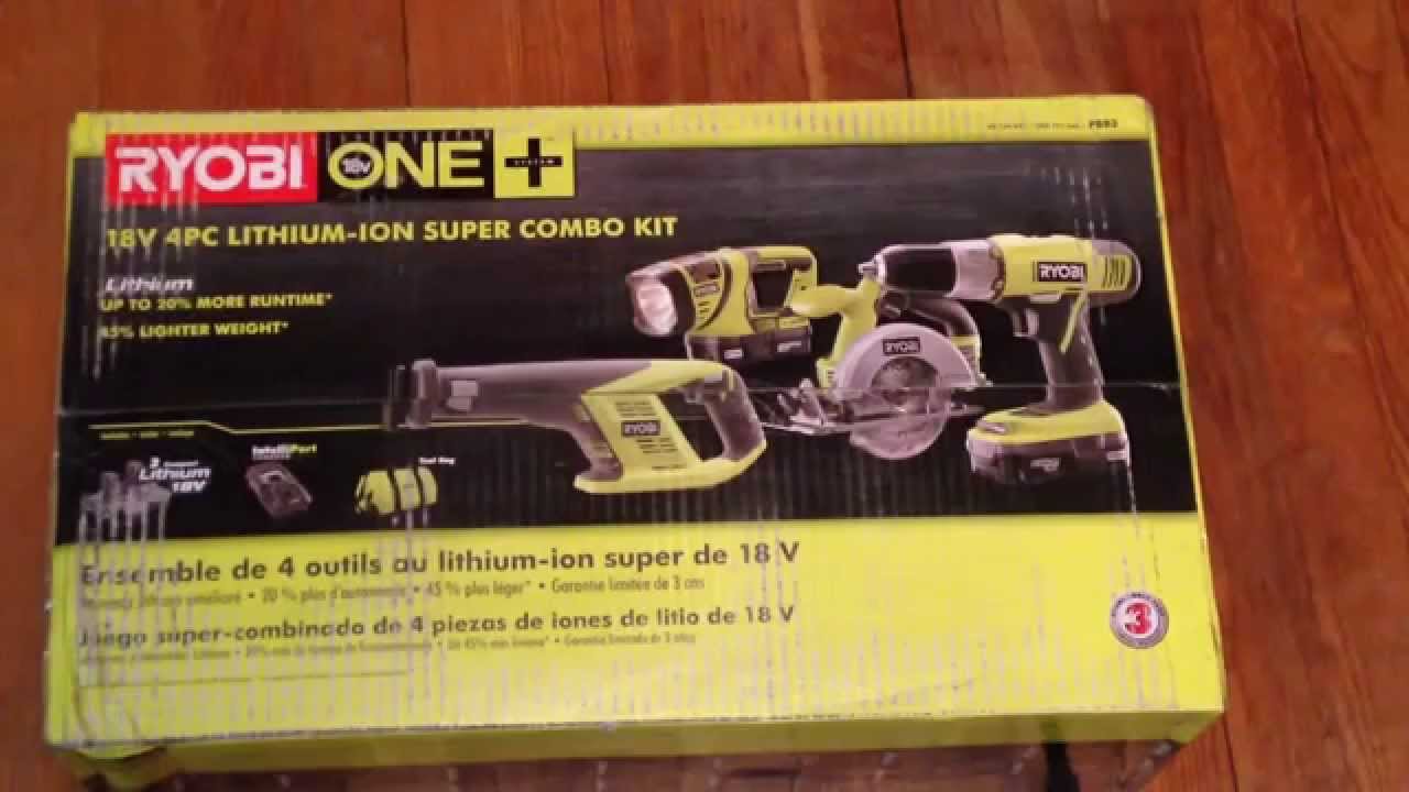 Ryobi One 18 Volt 4 Piece Lithium Ion Super Combo Kit Unboxing