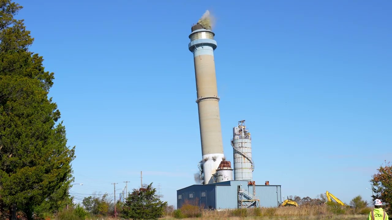 BL England Smoke Stack Implosion | Beesley Point , NJ | 10/26/2023 | 4k video