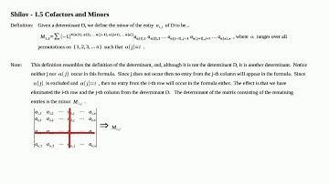 Cofactors and Minors - Linear Algebra Ch1.5 Part 1
