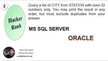 #2 Get City Only Even ID || Hacker Rank Solving Query