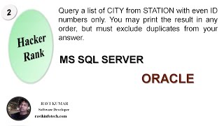 #2 Get City Only Even ID || Hacker Rank Solving Query