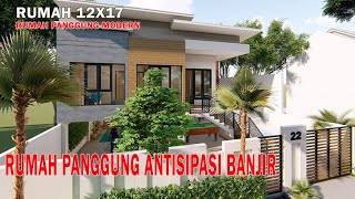 RUMAHNYA YANG MASIH KEBANJIRAN WAJIB NONTON !!! DESAIN RUMAH PANGGUNG MODERN 12x17 M   KOLAM RENANG