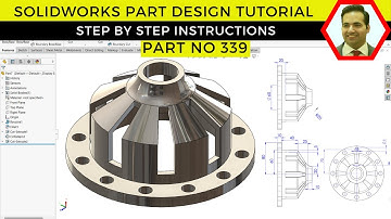 SolidWorks Part Design Tutorial | Revolve, Extrude Cut & Circular Pattern | Part No 339