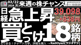 【投資情報(株チャンス)】ラジオヤジが「買っとけ」を付けた18銘柄のチャートを詳しく検証する●注目銘柄：4704トレンド、7868廣済堂、6875メガ、7911TOPAN、2897日清、他●歌：株よ！