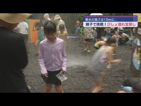 びしょぬれになって宝探し　こども水遊び広場を開設　静岡・三島市「楽寿園」