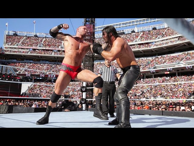 Randy Orton hits Seth Rollins with a jaw-dropping RKO out of nowhere: WrestleMania 31 class=