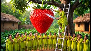 World's BIGGEST Strawberry Found in Village! 15 Women Needed to Cut It 😱🍓🔥