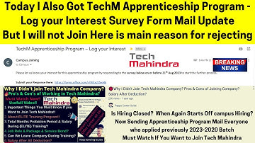 Today I Also Got TechM Apprenticeship Program Log your Interest Survey Mail Why I Didn