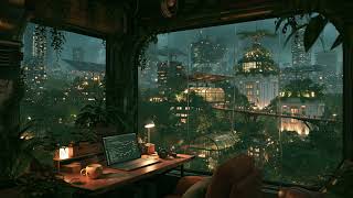 Rainy Solarpunk Café 🌿 Lofi Beats for Coding & Deep Focus