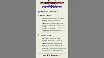The Making of a Scientist IMP Characters for Board Exam Preparation, Class 10th English Literature