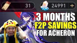 3 Months F2P Savings For Acheron & Signature Lightcone !! NO TROLL Please ?  Honkai Star Rail