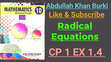 10th Mathematics || CP 1 EX 1.4 || Radical Equations