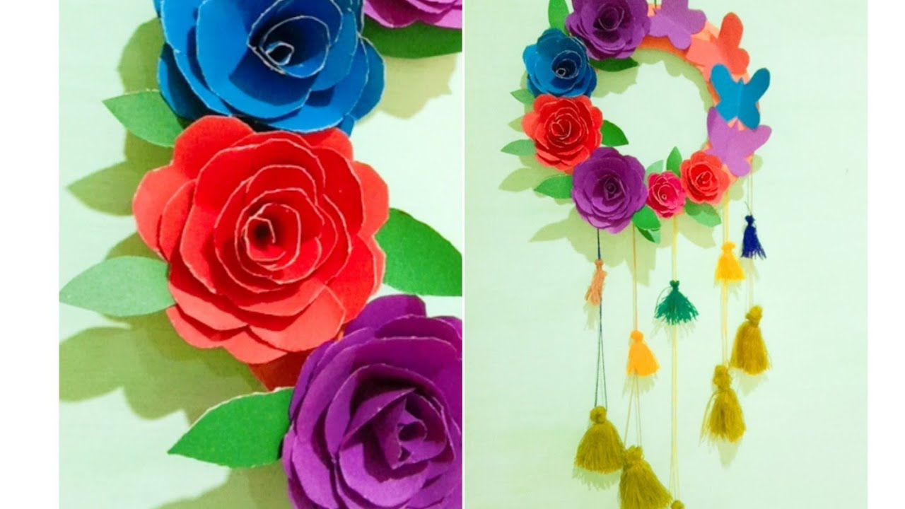 DIY: paper flower wall decoration - YouTube