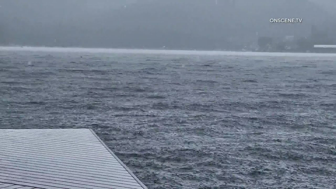 Monsoonal rain pounds Lake Arrowhead - YouTube