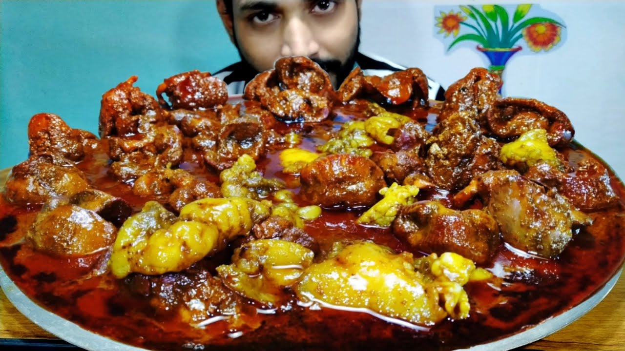 Massive Oily Food 😳 Fatty Fat Curry & Country Chicken Liver Gizzard Stomach Curry Eating Mukbang 