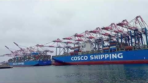 Containers loading unloading in port .COSCO SHIPPING