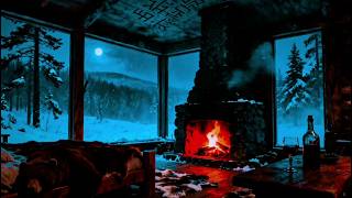 Cozy Cabin Ambience🔥 Pretty Crackling Fireplace Soft Falling Snow😴 No Ads Sleep Less Then 5 M