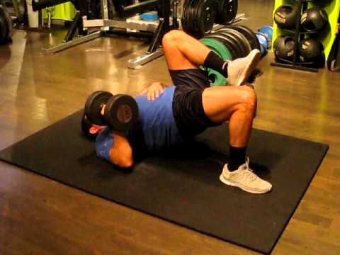 1 Arm Dumbbell Floor Press W Single Leg Glute Bridge Iso Hold