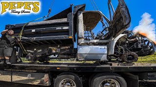 Thieves steal, strip and EXPLODE a dump truck!