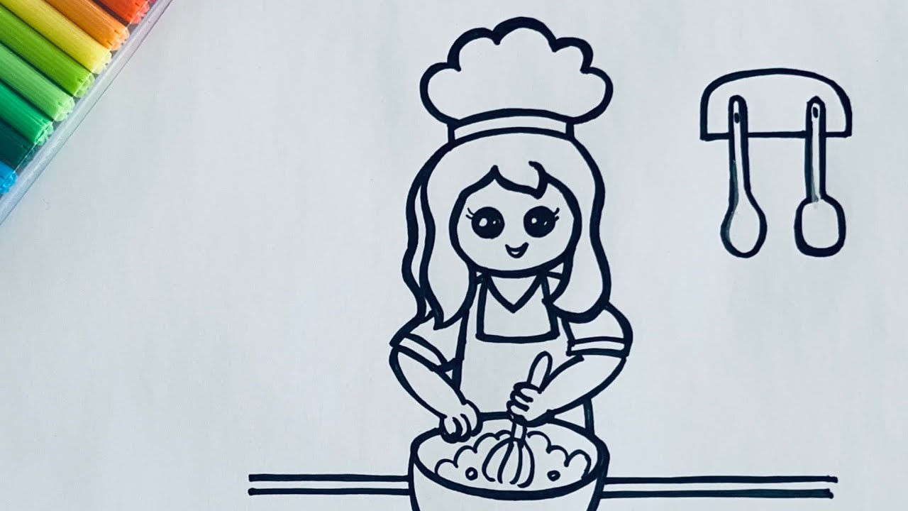 How to draw and color a little chef 🧑‍🍳 making yummy food for kids and ...