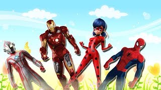 Ultraman Ribut Ironman Ladybug Spiderman Wrong Clothes Dora Masha And The Bear Finger Family Song