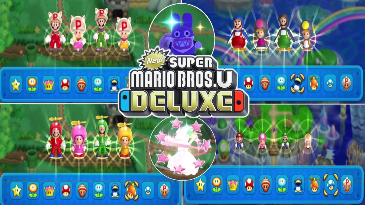 New Super Mario Bros U Deluxe All Power Ups(4 players)