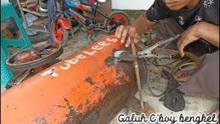 perbaikan tangki kompresor yang bocor // welding air tank #kompresor #metalworking