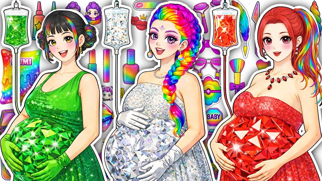 🍓Paper DIY🍓KPOP DEMON HUNTERS Huntrix Pregnant Glow Up Prom Dress Dollar, Diamond & Ruby Styles ASMR