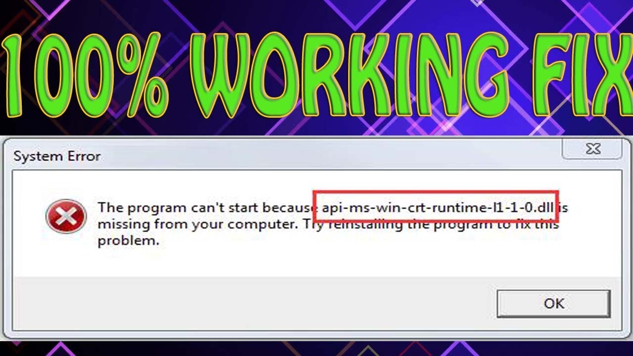 How To Fix Api Ms Win Crt Runtime L1 1 0 Dll Missing Error New