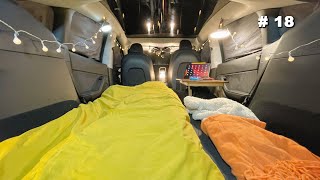 Solo CAR CAMPING in -5°C crazy Wind [ Tesla Model Y , cozy setup , ASMR ]