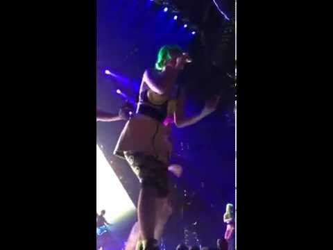 Katy Perry falls butt first onto fans