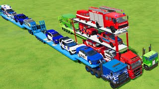 TRANSPORTING FIRE TRUCK, POLICE CARS, AMBULANCE, CARS OF COLORS! WITH TRUCKS! - FARMING SIMULATOR 22