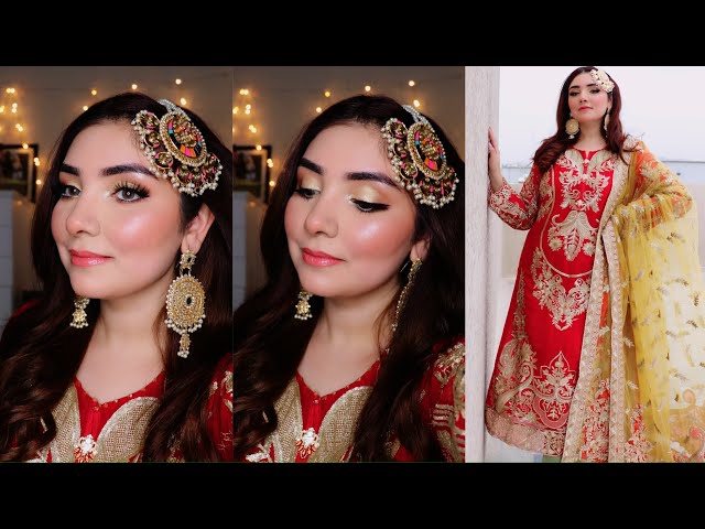 red dress party makeup in pakistani Elegant Glowy Party Makeup For a Red Dress || Nishoo Khan