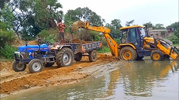 Jcb 3dx Backhoe Loader Machine Loading Mud In Powertrack Euro 50 Tractor For Making Pond | Jcb Video